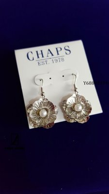 CD歐美專櫃品牌 CHAPS禮服洋裝配件 生日禮物 情人節禮物 精美金屬珍珠花朵耳環 耳鈎 現貨