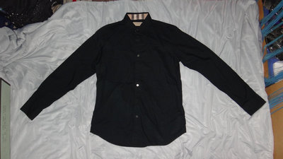 ~保證真品全新的男款 Burberry 黑色棉布款長袖素面襯衫M號~便宜起標無底價標多少賣多少