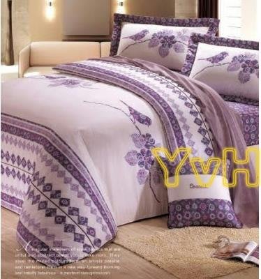 ==YvH==Smart 台灣製精品 26 紫色繽紛鳥 雙人鋪棉床罩組 五件式 100%純棉 全組同圖 歐式床裙
