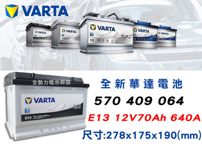 全動力-VARTA 華達 歐規電池 E13 (70AH) 570409064 BMW BENZ 福斯