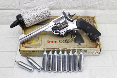 台南 武星級 WG MK6 左輪 手槍 全金屬 CO2直壓槍 銀 + CO2小鋼瓶 + 奶瓶 ( 左輪槍英國折輪風化舊化
