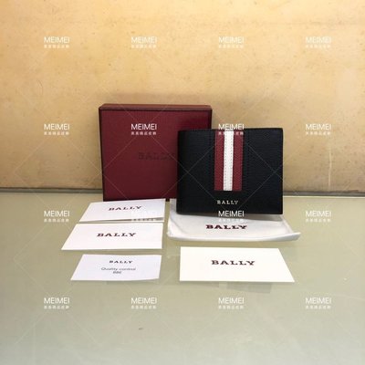 BALLY Men's bovine leather wallet 皮夾 短夾 紅白紅 黑  6卡