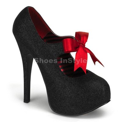 Shoes InStyle《五吋》美國品牌 BORDELLO 原廠正品金蔥厚底瑪麗珍高跟包鞋 有大尺碼『紅黑色』