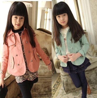 ♥【GJ5001】韓版女童裝風衣外套 2色 (綠色 粉色 現貨) ♥
