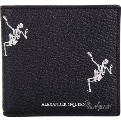 現貨熱銷-Alexander McQueen 跳舞骷髏頭牛皮八卡短夾(黑色) 1830286-01