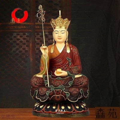 熱銷  寶華佛像純銅鎏金極彩繪地藏王菩薩娑婆三聖銅雕擺件 B20425