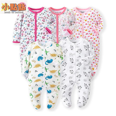 【小點點】生女嬰和男孩衣服 - 嬰兒睡衣長袖花朵拉鍊連身衣 - 兒童一件式睡衣 - 柔軟棉質