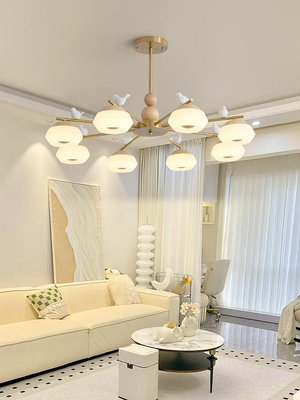 客廳吊燈日式原木風新款簡約奶油風創意設計小鳥全光譜護眼大廳燈~麗芙小屋