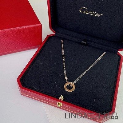 LINDA二手精品 CARTIER 卡地亞 LOVE 系列 玫瑰金 鑲嵌 2顆 鑽石 項鍊 B7224509 現貨 免運