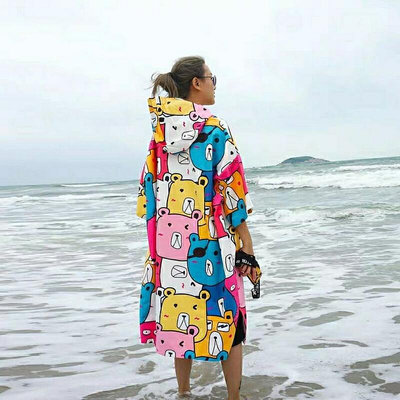 ✡更衣罩✡ 韓國可穿式防風吸水速乾毛巾衣沙灘 浴袍 成人潛水游泳浴巾斗篷男女