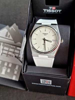 TISSOT PRX 白色面錶盤 白色橡膠錶帶 石英 男士手錶 T1374101701100