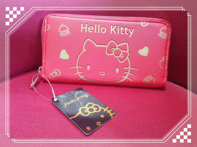 Hello Kitty 紅色金金壓紋長夾