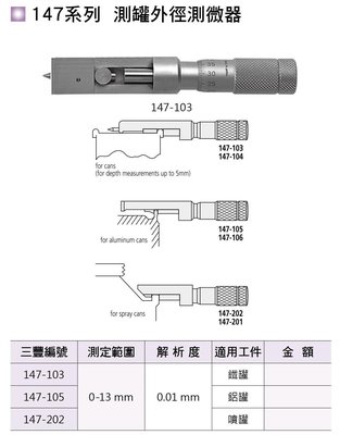 日本三豐Mitutoyo 147系列 測罐外徑測微器 測罐外徑分厘卡
