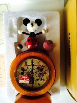 絕版收藏 RHYTHM原木 100周年 米奇 米老鼠 Mickey 紀念鬧鐘