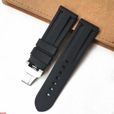 森尼3C-拍下即發柔軟橡膠錶帶代用沛納海 PAM111 441 矽膠腕帶黑色蝴蝶扣 24 26mm-品質保證