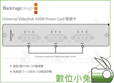 數位小兔【Blackmagic Universal Videohub 450W Power Card 電源卡】公司貨
