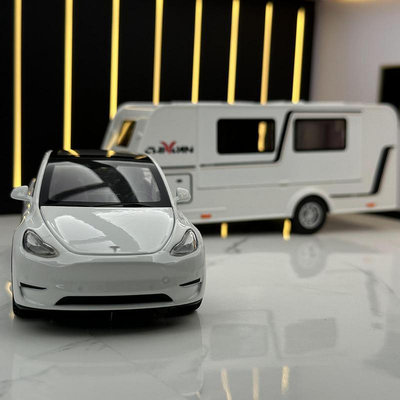 特斯拉模型車 1:32 ModelY模型車 拖掛車 休旅車模型 聯結車 露營車模型 聲光 合金車 桌面擺設