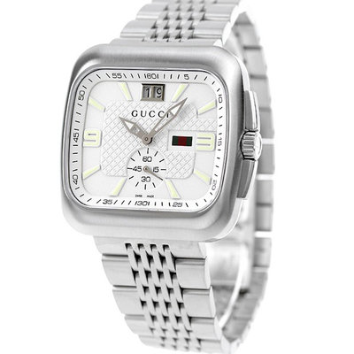 GUCCI YA131319 古馳 手錶 40mm 白色面盤 不鏽鋼錶帶 日期盤 小秒針 男錶