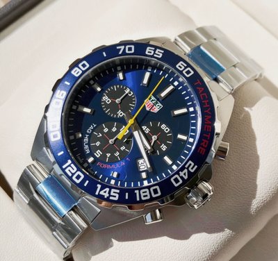 TAG HEUER Formula 1 Red Bull Racing 藍色面錶盤 銀色不鏽鋼錶帶 石英 三眼計時 男士手錶 CAZ101AK.BA0842