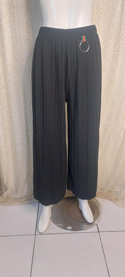 Z590精品服飾腰鬆緊黑色彈性百摺寬褲