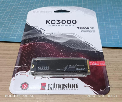 全新 Kingston 金士頓 KC3000 1TB SSD M2 PCIE 4.0 SKC3000S/1024G