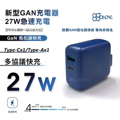 台灣製造 27W氮化鎵 PD+QC USB+Type-c雙孔  三星小米蘋果OPPO華碩手機平板全兼容充電頭旅充頭充電器