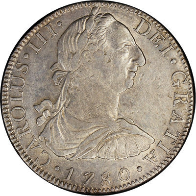 【二手】 PCGS AU53 1780年西屬墨西哥卡洛斯四世8里亞爾雙103 外國錢幣 銀幣 錢幣【明月軒】