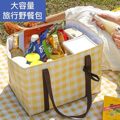 野餐籃 大容量野餐包 戶外露營保溫飯盒袋 加厚鋁箔 保鮮午餐包 便攜便當袋-星紀汽車/戶外用品