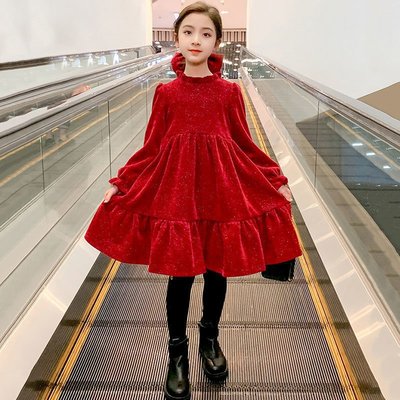 兒童洋裝女童春秋連衣裙洋裝連身裙洋氣女孩公主裙2022年新款網紅時髦紅色兒童裙子潮公主風裙時尚童裝