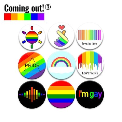 Coming out!原創LGBT六色彩虹周邊馬口鐵胸針勛章裝飾胸牌徽章
