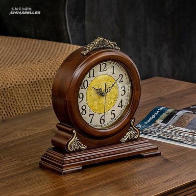歐式鐘表座鐘臺鐘客廳實木創意靜音臺式復古時鐘美式桌面坐鐘擺件~特價