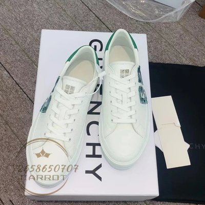 二手精品 Givenchy 紀梵希 時尚板鞋 小白鞋 帆布鞋 白綠色 BH005