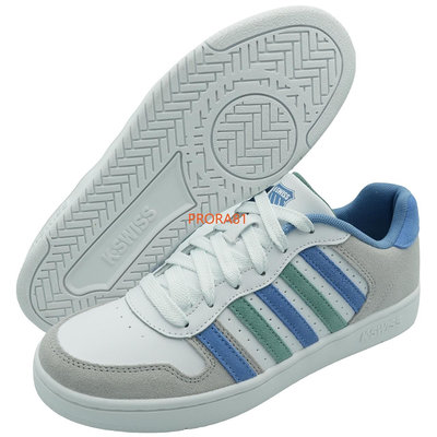 K-SWISS 白X藍X綠 Court Palisades 皮質休閒運動鞋(全車線鞋底)【有12號、13號】307K