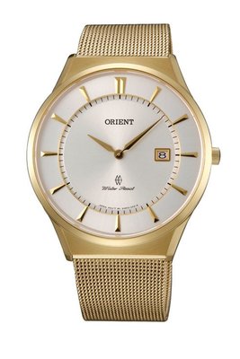 [時間達人]可議ORIENT 東方錶 SLIM系列 超薄時尚簡約藍寶石鏡面石英錶 米蘭帶 金色 FGW03003W