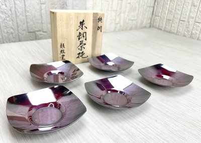 【JP.com】日本帶回 茶道具 銀雅堂 純銅 朱銅茶托 5入組 原裝桐木外盒