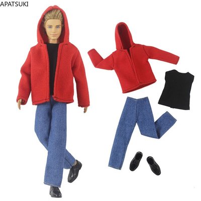 紅色 1/6 娃娃衣服肯男孩娃娃服裝保暖連帽衫外套夾克背心褲子鞋子芭比男友肯配件CC小铺