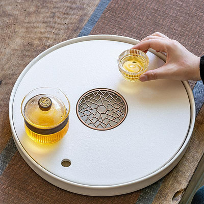 晟窯圓形陶瓷茶盤家用輕奢現代瀝水茶具托盤蓄水排水兩用大號茶台