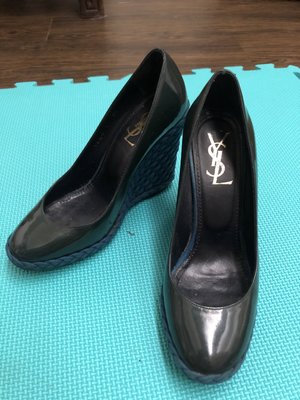 [[二手 私物自售 無附件 品牌真品]] YSL 女鞋 圓頭編織楔型鞋