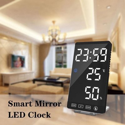 新款LED鏡像電子鐘溫濕度計電子氣象鐘鬧鐘