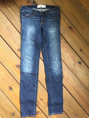 美國 Hollister Abercrombie & Fitch 水鑽 刷色牛仔褲 顯瘦 腳超長