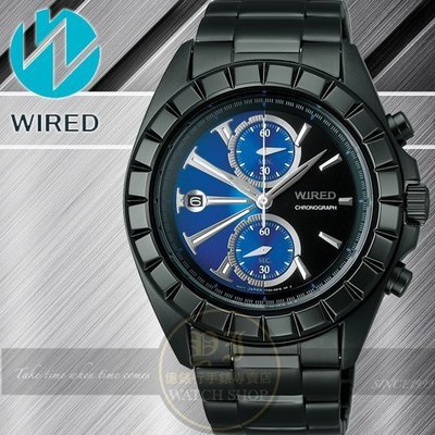 WIRED日本原創雙色雷神 計時腕錶-藍x黑/IP黑/42mm 7T94-X003A/AR5005X公司貨/禮物/聖誕節