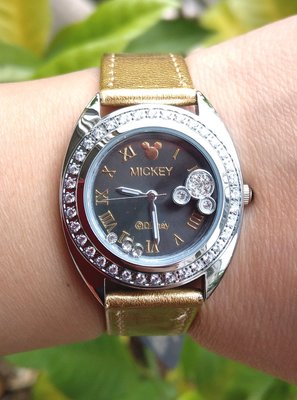 【卡漫迷】 六折出清 米奇 手錶 金色 水鑽 ㊣版 皮革錶 迪士尼 Mickey 米老鼠 女錶 卡通錶 造型 時尚