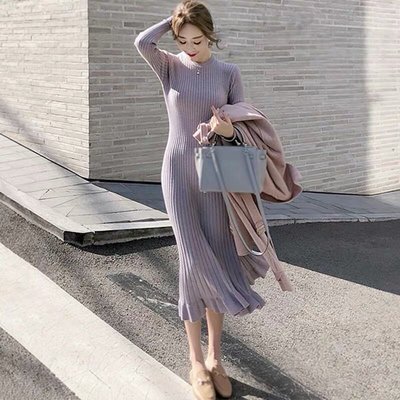 韓🔅浪漫女人針織連身裙⌒魚尾裙 『BA0863』✔️現貨紫