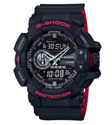 【萬錶行】CASIO G SHOCK 絕對強悍黑與紅系列科技雙顯錶  GA-400HR-1A