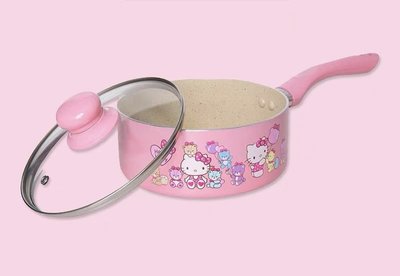 kitty煮麵鍋湯鍋卡通小奶鍋單木柄帶蓋寶寶輔食鍋可電磁爐加熱