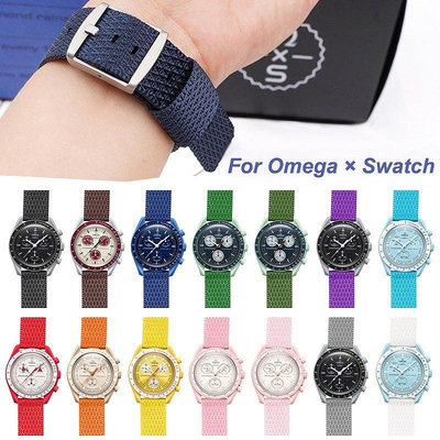 適用於 OMEGA x Swatch 帆布錶帶尼龍錶帶 20 毫米月亮 Sas【飛女洋裝】