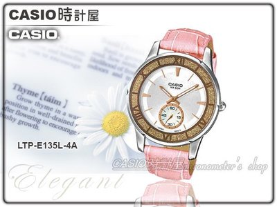 CASIO 手錶專賣店 時計屋 CASIO 手錶 LTP-E135L-4A 女錶 指針錶 真皮錶帶 50米防水 礦物玻璃