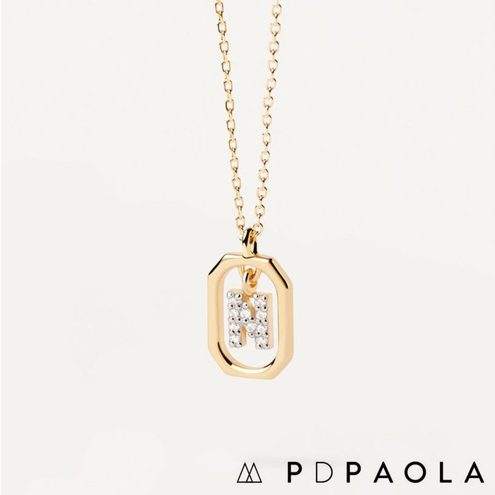 PD PAOLA 西班牙時尚潮牌 迷你鑲鑽N字母項鍊 金色簡約項鍊 925純銀鑲18K金