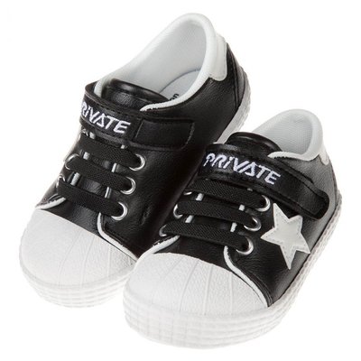 童鞋(14~18公分)韓風經典皮質帆布星星黑色兒童休閒鞋Q8G819D
