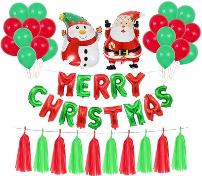【送絲帶+打氣筒+膠帶】耶誕節裝飾鋁膜氣球 聖誕老人聖誕樹 雪人鋁箔氣球組合 款式隨機出貨